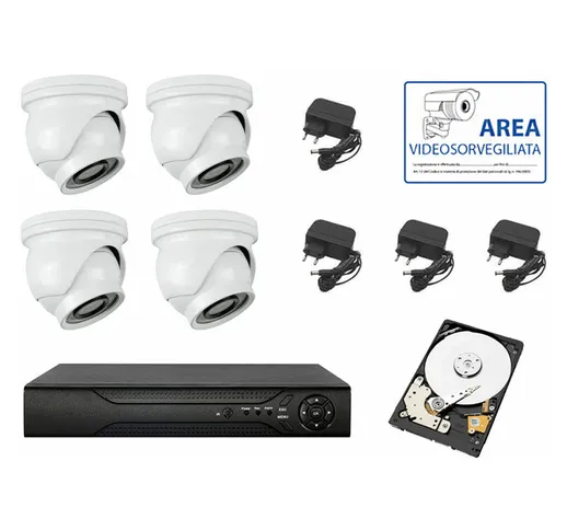 Kit Videosorveglianza Cloud Dvr 4 Canali 4 Telecamere 4 Mp Ahd + Hd 2 Tb