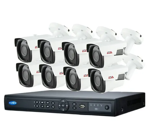 Lurtek - Kit videosorveglianza ip 8 telecamere 2 megapixel poe varifocali ir 90 metri, spa...