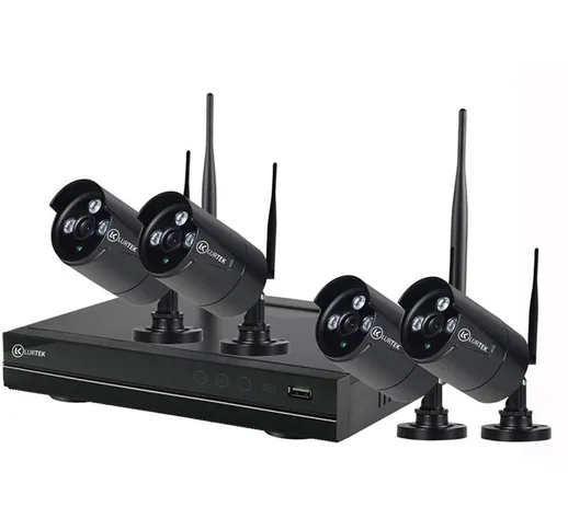 Kit videosorveglianza wireless 4 canali 4 telecamere hd plus, spazio disco 1 tb