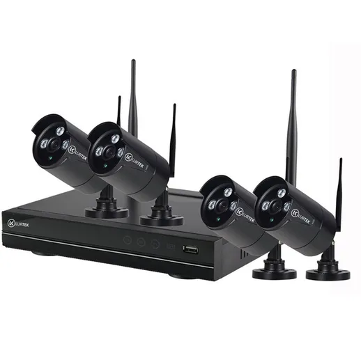 Lurtek - Kit videosorveglianza wireless 4 canali 4 telecamere hd plus, spazio disco senza...