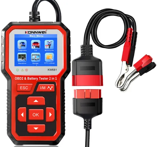  KW681 Tester batteria auto e moto e strumento scanner diagnostico OBDII 2 in 1