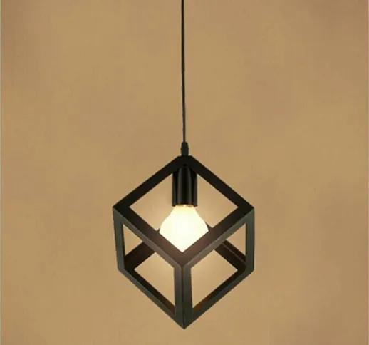 Lampada a sospensione vintage, lampadario a sospensione in metallo E27 nero e oro design 1...