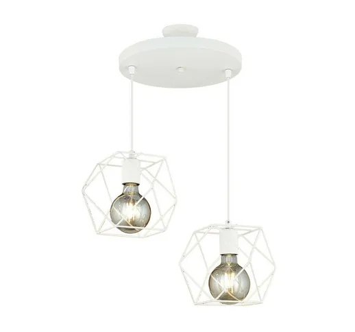 Homemania - Lampada a Sospensione Zambak - Lampadario a 2 Luci - da Soffitto - Bianco in M...