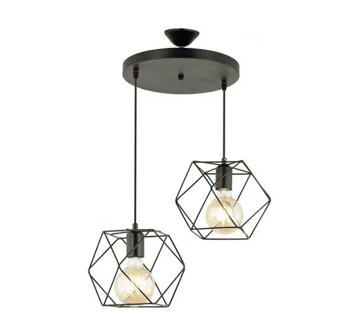 Homemania - Lampada a Sospensione Zambak - Lampadario a 2 Luci - da Soffitto - Nero in Met...