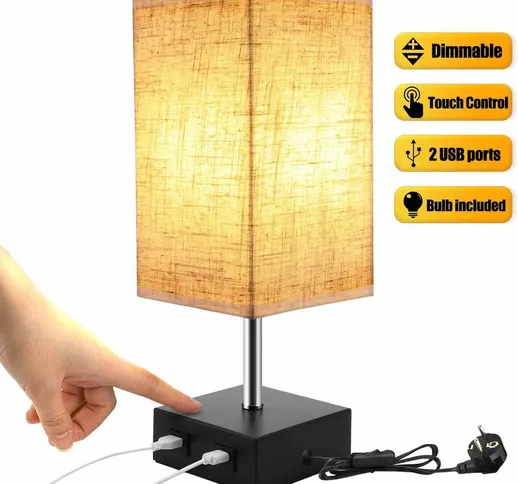 Zqyrlar - Lampada da comodino touch dimmerabile con 2 USB con lampadina E27 Lampada da tav...