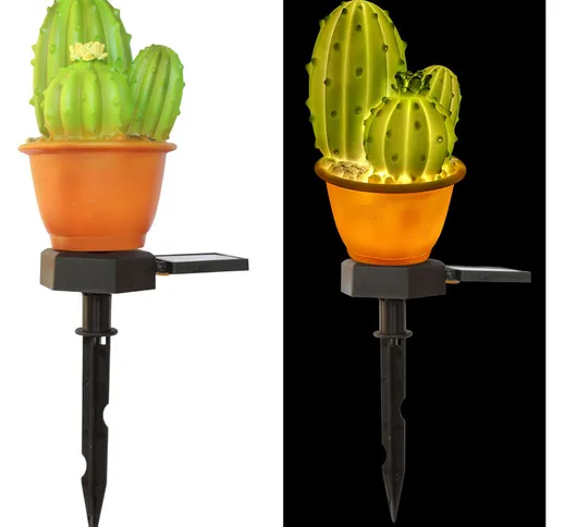Asupermall - Lampada da giardino solare per esterni, cactus siamesi in vaso
