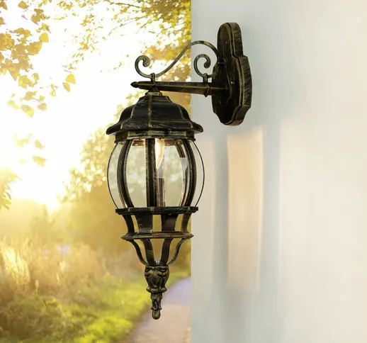 Lampada da parete per esterni brest dal design rustico color oro antico altezza 52 cm Appl...