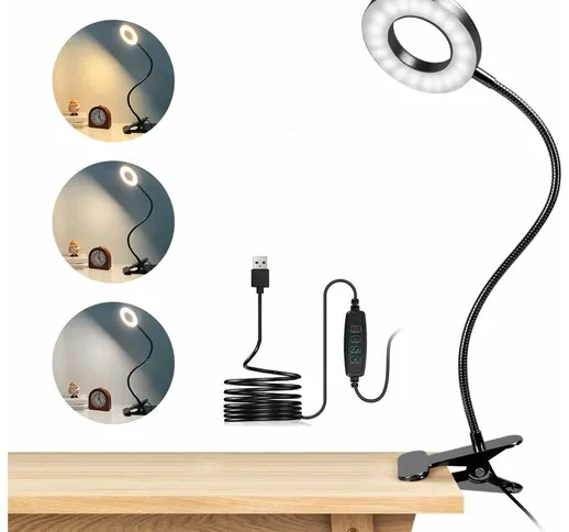 Lampada da scrivania a clip a 48 LED Lampada da lettura a clip flessibile a 360° 3 modalit...