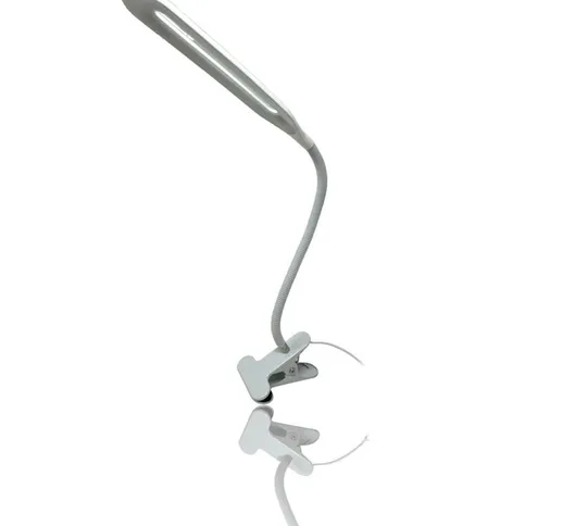 Lampada da scrivania a led 5 watt con pinza braccio flessibile orientabile 360° bianco