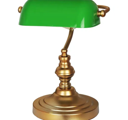 Lampada da Tavolo - Altezza 37 cm - Lampada da Bibilioteca Vintage in Metallo - color Oro...