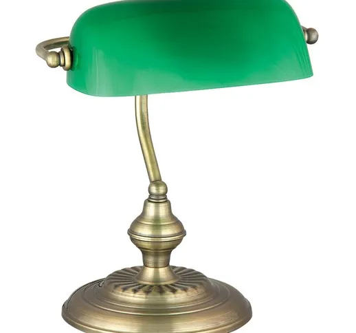 Lampada da tavolo banca vetro metallo bronzo / verde b: h 27 centimetri: 33cm con interrut...