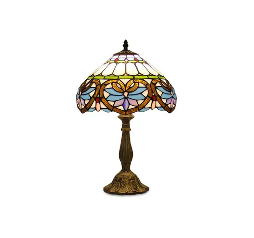 Lampada da Tavolo Design Tiffany Vetro Anticato in Stile Vittoriano - Elaine Multicolore
