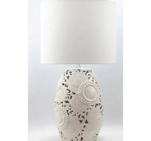 Lampada da tavolo Bianco Lino Ceramica Mandala (35 x 22 x 65 cm) - Dkd Home Decor