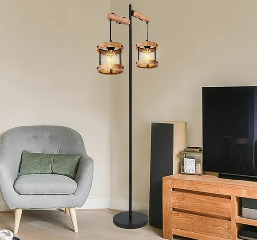 Etc-shop - Lampada da terra lampada da terra in legno design industriale soggiorno nero la...