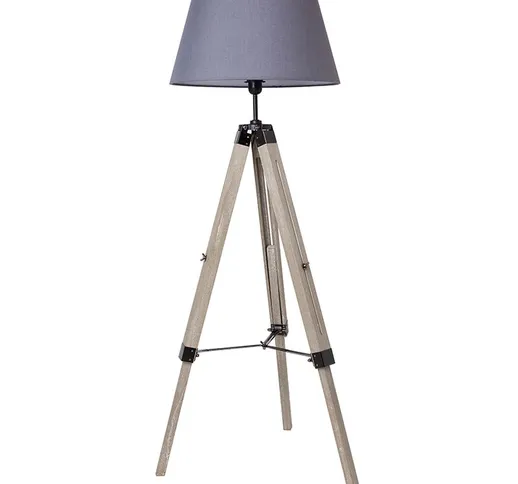 Lampada da terra treppiede regolabile in altezza 71-114 cm Lampada da terra in legno stile...