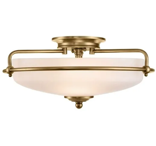 Quoizel - Lampada del soffitto Griffin E27 60W Acciaio, vetro opale Brass Weathered b: 42,...