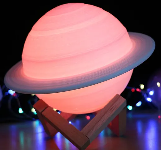 Lampada Saturn 3D, 22 cm 16 colori, stampa 3D Lampada luna luce notturna con supporto in l...