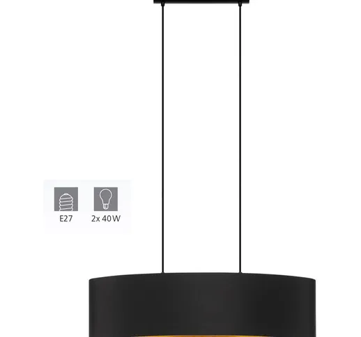 Eglo - Lampada sospesa tessile Zaragoza con arredamento nero, oro E27 2x40W l: 78 cm b: 22...