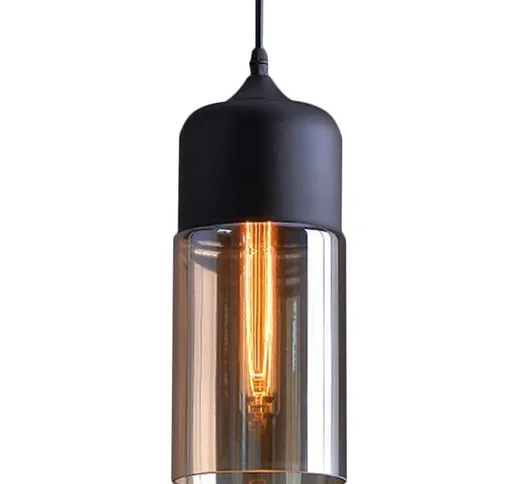 Lampadario vintage a cilindro lampadario in vetro marrone trasparente con paralume lampada...