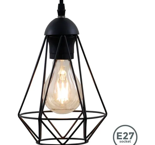 Lampadario vintage, adatto per lampadina E27 non inclusa max 40W, metallo nero, altezza to...