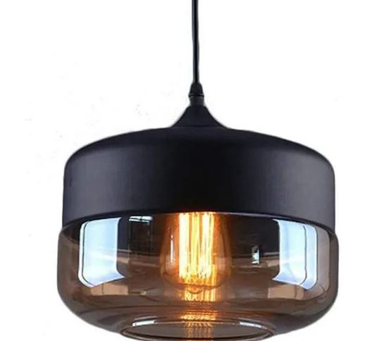 Lampadario vintage in stile industriale lampadario a cupola in vetro marrone trasparente c...