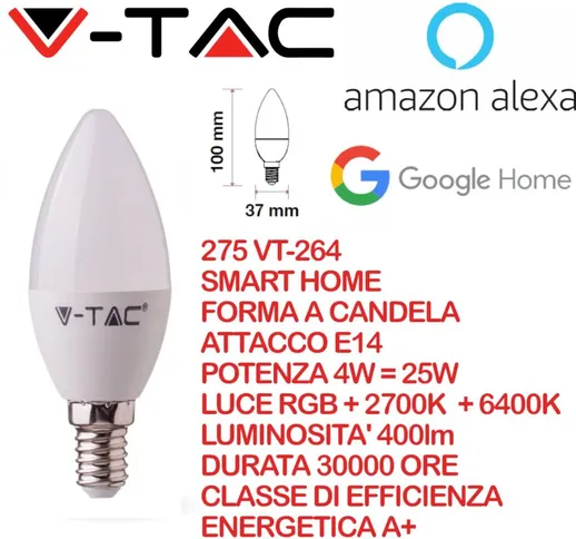 V-tac - smart home VT-5114 2754 Lampadina led E14 4,5W a Candela rgb e 3 in 1 Dimmerabile,...