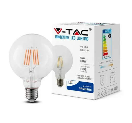 Pro VT-286 lampadina led filamento E27 6W globo G95 chip samsung - sku 294 - V-tac