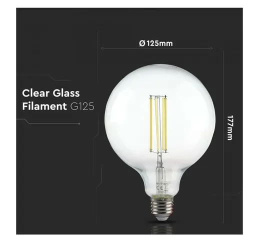 Joyshop - Lampadina LED DECORATIVA Filament E27 12,5W Globo G125 vetro trasparente 124lm/w...