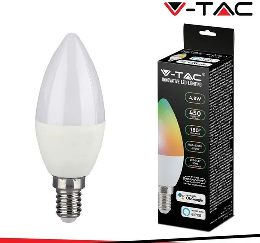 V-tac - led lampadina 4.5W E14 candela smart rgb ww cw amazon alexa & google home compatib...