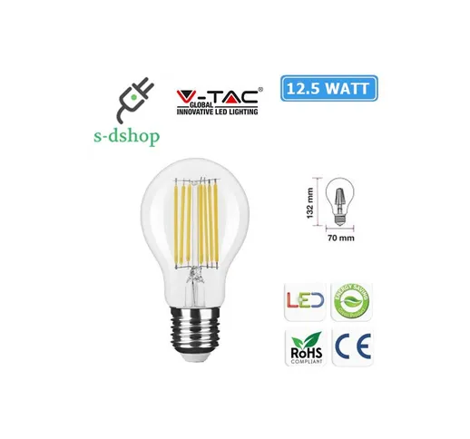 S-dshop - LAMPADINA LED FILAMENTO E27 A 70 12,5w BULB BIANCA CALDA NATURALE V-TAC 100W-nat...