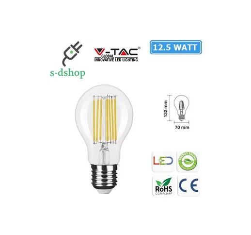S-dshop - LAMPADINA LED FILAMENTO E27 A 70 12,5w BULB BIANCA CALDA NATURALE V-TAC 100W-cal...