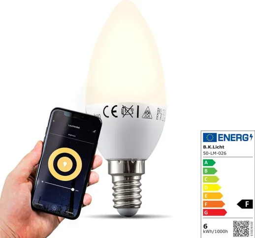 B.k.licht - Lampadina LED smart E14, dimmerabile con lo smartphone, luce calda 2700K, funz...