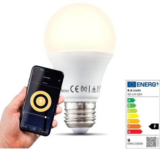 B.k.licht - Lampadina LED smart E27, dimmerabile con lo smartphone, luce calda 2700K, funz...