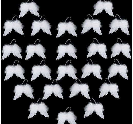 Set di 24 ornamenti per ali di piume d'angelo - 5 × 6 pollici Mini ali d'angelo bianche De...