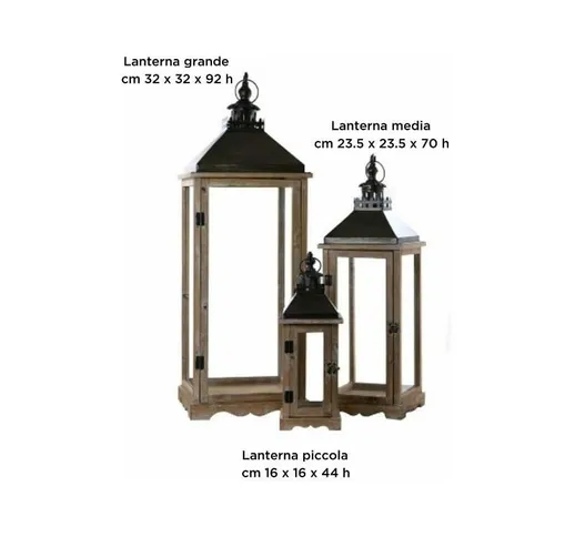 Lanterna Media in Legno e in Metallo - Marrone - 23.5 x 23.5 cm x 70 h cm