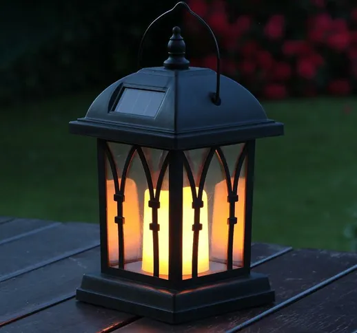 Lanterne solari decorative da esterno  nero opaco con illuminazione a candela a LED effett...