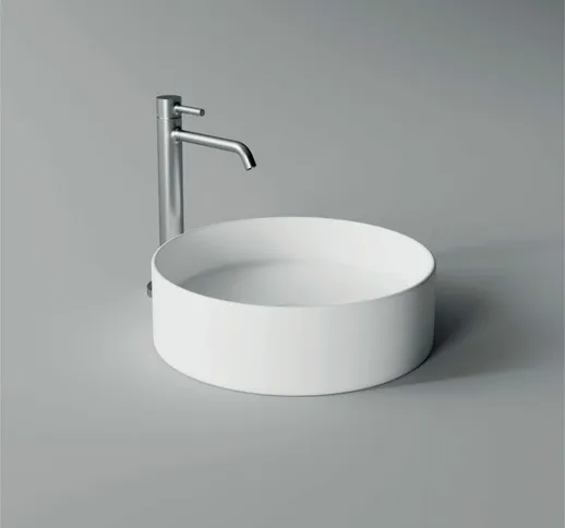 Lavabo Hide appoggio salvaspazio diam. 42 tondo in ceramica bianco - Ceramica Alice