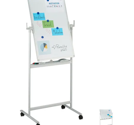 Relaxdays - Lavagna Magnetica con Cavalletto, Whiteboard Girevole a 360°, Scrivibile su En...