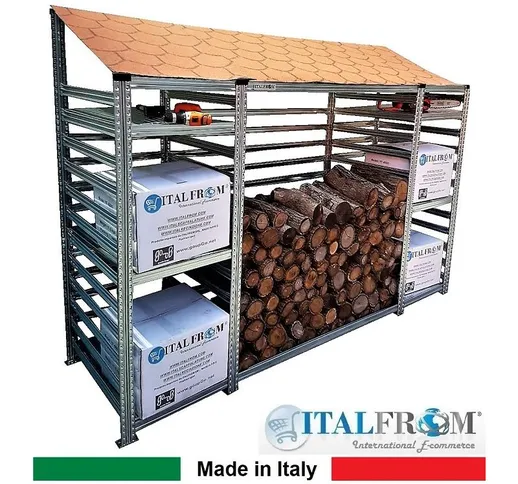 Italfrom © - Legnaia Modulare ITALFROM® in Acciaio Zincato Autoportante - con 6 Ripiani Po...