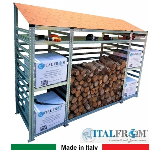 Italfrom © - Legnaia Modulare ITALFROM® in Acciaio Zincato Autoportante - con 7 Ripiani Po...