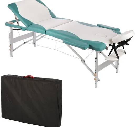Lettino da massaggio Profi 3 zone in alluminio, pieghevole e regolabile in altezza, bianco...