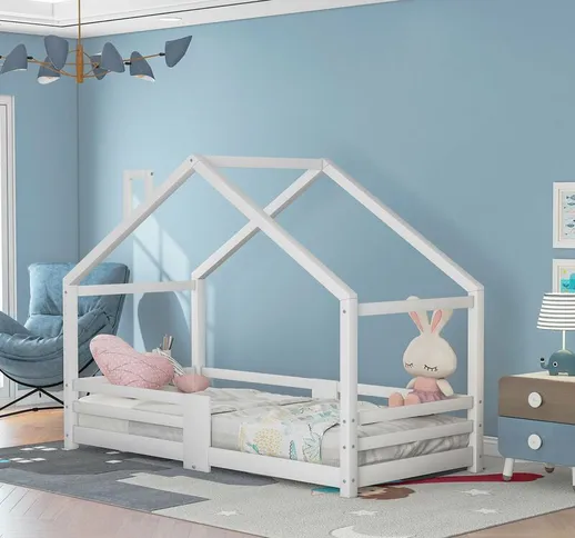 Letto a castello per bambini 90 x 200 cm Legno massello di pino bianco con rete e barriera...