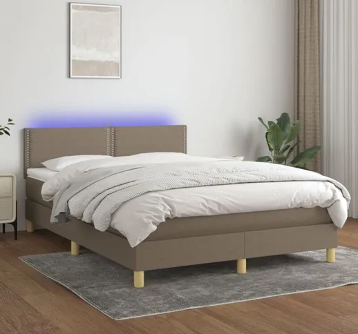 Letto a Molle con Materasso e led Tortora 140x190 cm in Tessuto