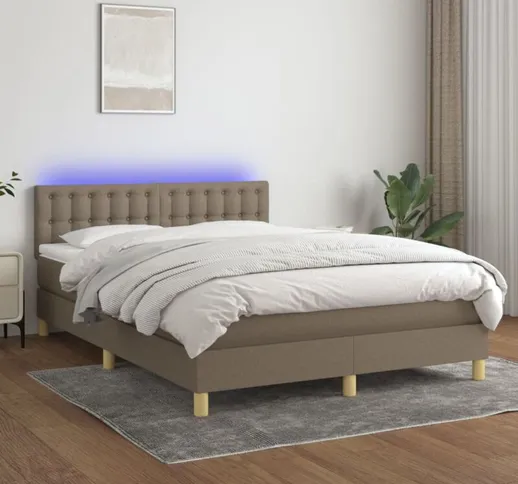 Letto a Molle con Materasso e led Tortora 140x190 cm in Tessuto