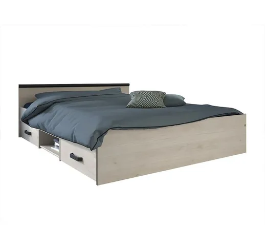 Letto con vani portaoggetti, 2 cassetti e 1 nicchia 140 x 190 cm Rovere - pablo - Naturale...