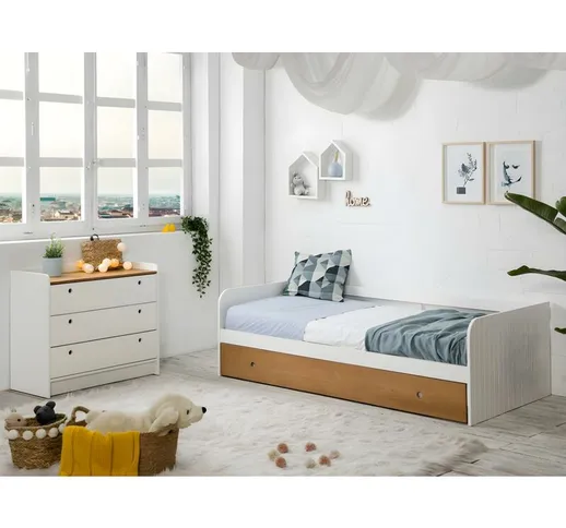 Letto divano con letto estraibile 2 x 90 x 190 cm in mdf Bianco e ciliegio - juliette - Bi...