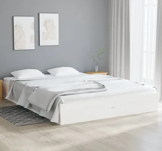 Letto matrimoniale Moderno Struttura Letto Giroletto Bianco in Legno Massello 140x190 cm I...