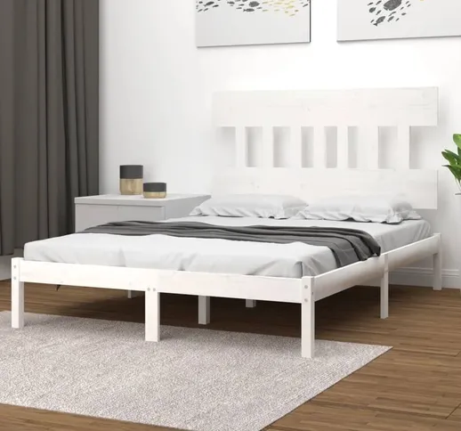 Letto matrimoniale Moderno Struttura Letto Giroletto Bianco in Legno Massello 140x190 cm I...