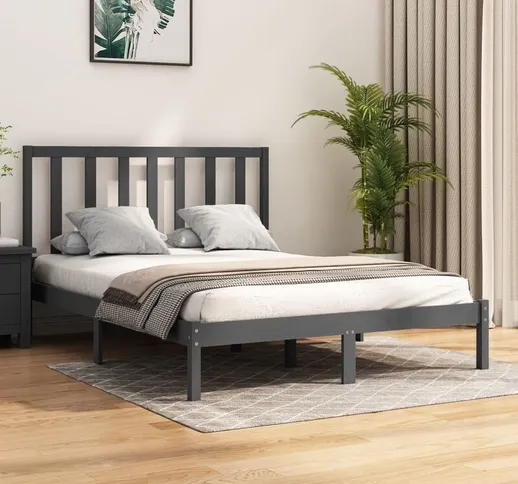 Letto Matrimoniale Moderno Struttura Letto Giroletto Grigio in Legno Massello di Pino 140x...