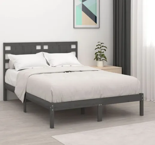 Letto Matrimoniale Moderno Struttura Letto Giroletto Grigio in Legno Massello di Pino 140x...